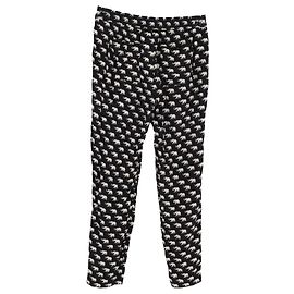 Pantalones rectos de seda negra con estampado de elefante Weekend Max Mara Negro