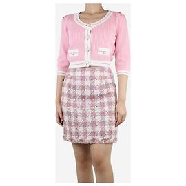 Alessandra Rich Rosa Hahnentrittmuster Cropped Cardigan - Größe UK 8 Pink
