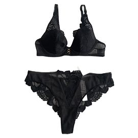 Autre Marque Darjeeling Black Lace Bra and Thong Set Black