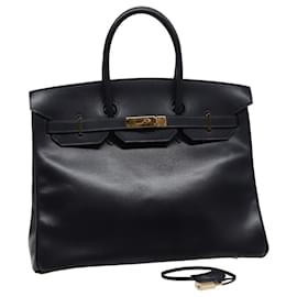 Hermès-HERMES Birkin 35 Hand Bag Leather Navy Auth 74281S-Navy blue