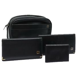 Alfred Dunhill Dunhill Wallet Clutch Bag Leather 4Set Black Auth bs14597 Black