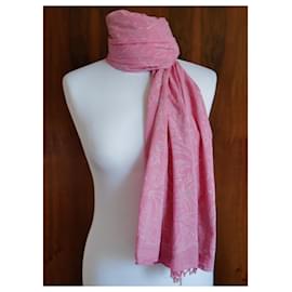 Autre Marque Lenço de seda rosa com flores e strass Rosa