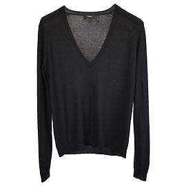 V-Ausschnitt Strickpullover aus schwarzer Wolle Theory Schwarz