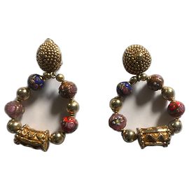 Boucles d'oreilles Millefiori en verre Christian Lacroix plaquées or Multicolore