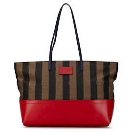 Fendi Brown Medium Pequin Canvas Roll Tote Brown Other