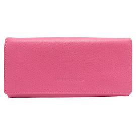 NEW LONGCHAMP LE FOULONNE GRAINED LEATHER PINK WALLET Pink