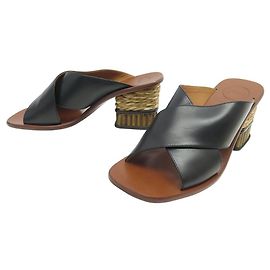 Chloé NINE CHLOE LAIA MULES SHOES 40.5 BLACK LEATHER SANDALS Black