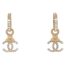 Chanel-NINE CHANEL DANGLE EARRINGS WITH CC LOGO & STRASS METAL EARRINGS-Golden