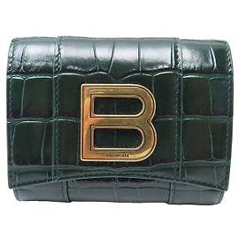 CARTEIRA BALENCIAGA HOURGLASS COMPACT ESTILO CROCODILO Verde
