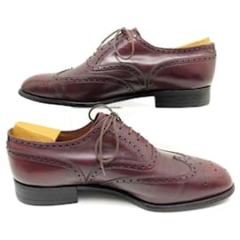 JM Weston-JM WESTON 375 OXFORD FLOWERED TIP 10E 44 BORDEAUX LEATHER SHOES-Dark red