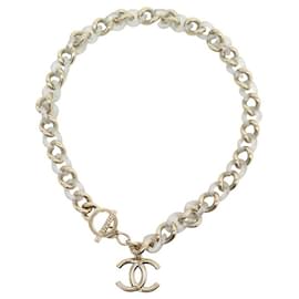 Chanel-CHANEL NECKLACE CC MEDALLION INTERLACED CHAIN GOLD METAL RESIN 2017 BELT-Golden