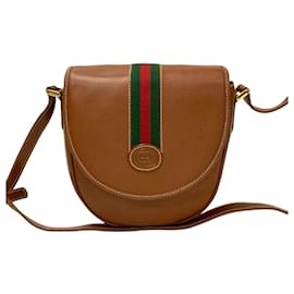 Gucci-Gucci Sherry Line GG Leather Shoulder Bag Leather Shoulder Bag 0072610079 in Very Good Condition-Brown