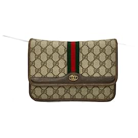 Gucci-Gucci GG Canvas Web Crossbody Bag  Canvas Crossbody Bag in Very Good Condition-Brown