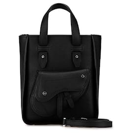 Dior-Dior Saddle Mini Tote Bag Calf Leather 2WAY Black in Great Condition-Black