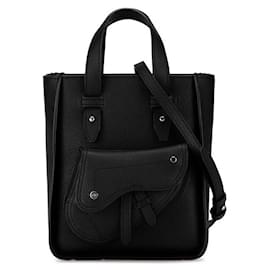 Dior-Dior Saddle Mini Tote Bag Calf Leather 2WAY Black in Great Condition-Black