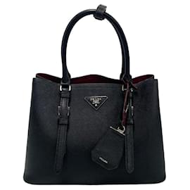 Prada-Prada Saffiano Cuir Double Handle Tote Leather Handbag in Very Good Condition-Black