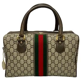 Gucci-Gucci Vintage Mini Boston Tasche aus Canvas 07010 in sehr gutem Zustand-Braun