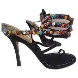 Rene Caovilla Black Cloth Heeled Sandals Black