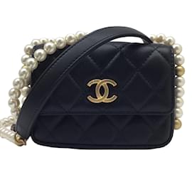 Chanel-Borsa a spalla Chanel Matelassé perle con catena-Nero