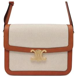 Céline-Borsa a spalla in tela e pelle Triomphe Classica di Celine-Marrone,Beige