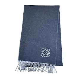 Loewe-Sciarpa reversibile in lana e cashmere Loewe Anagram-Blu navy,Blu chiaro