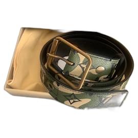 Louis Vuitton-Cinto Louis Vuitton Takashi Murakami Monogramouflage-Caqui