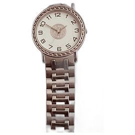 Relógio Hermès Sellier em aço com mostrador branco 30mm Prata