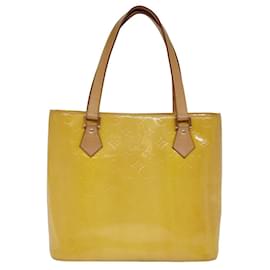 Louis Vuitton-LOUIS VUITTON Monogram Vernis Houston Bolso de Mano Amarillo Lima M91055 LV Auth 77046-Dorado