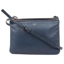Céline Bolsa transversal trio de couro Celine Small em azul marinho Azul