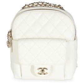 Chanel White Quilted Caviar Small CC Day Backpack Handbag White