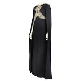Alexander Mcqueen-Alexander McQueen Bejewelled Cape Gown-Black