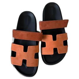 Hermès Chypre sandals orange suede size 38 Orange