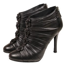 Chanel Black Leather Ankle Boots Black