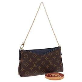 Louis Vuitton-LOUIS VUITTON Monogram Pallas Clutch Bag 2way Blue Marine M44058 LV Auth 78284A-Blue,Monogram
