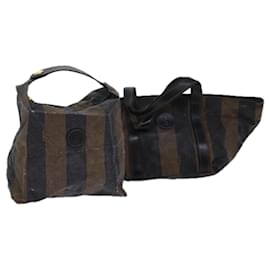 Fendi-Pochette en toile Pecan FENDI Sac à main 2 pièces Noir Marron Auth bs14158-Marron,Noir