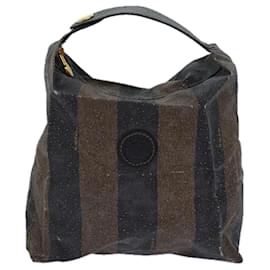 Fendi-Pochette en toile Pecan FENDI Sac à main 2 pièces Noir Marron Auth bs14158-Marron,Noir