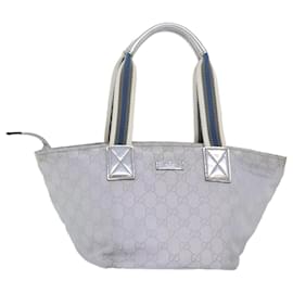 Gucci-GUCCI GG Canvas Sherry Line Tote Bag Silver Gray 131228 Auth ki4597-Brown,Silvery