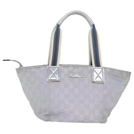 Gucci-GUCCI GG Canvas Sherry Line Tote Bag Silver Gray 131228 Auth ki4597-Brown,Silvery
