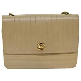 Chanel-CHANEL Mademoiselle Borsa a Spalla con Catena Turn Lock in Pelle di Agnello Beige CC Auth 79659-Beige