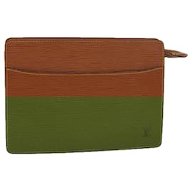 Louis Vuitton-LOUIS VUITTON Epi Pochette Homme Clutch Bag Brown Zipang gold M52528 Auth th5082-Brown,Other