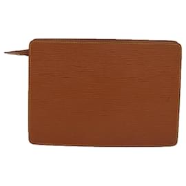 Louis Vuitton-LOUIS VUITTON Epi Pochette Homme Clutch Bag Brown Zipang gold M52528 Auth th5082-Brown,Other