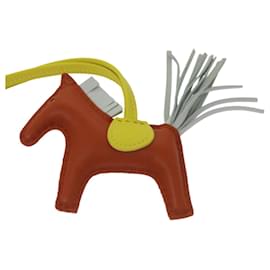 Hermès-HERMES Rodeo PM Charm Leather Brown Yellow Auth 68694A-Brown,Yellow