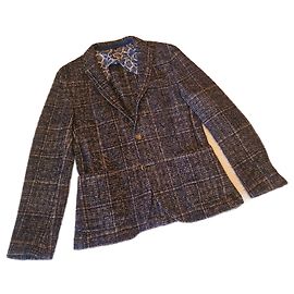 Autre Marque Blazer da uomo in lana bouclé stile Chanel Beige Blu navy
