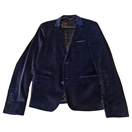Autre Marque Blazer in velluto liscio blu notte David Mayer Naman Blu scuro