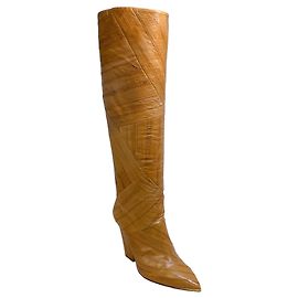 Tory Burch Beige Eel Embossed Lila Tall Boots Brown