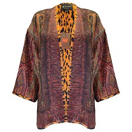 Etro Orange Multi Paisley and Leopard Printed Open Silk Jacket Multiple colors