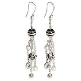 Orecchini Montblanc Onice e Perla in Argento Sterling Argento Metallico