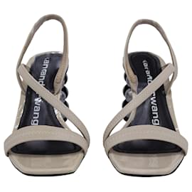 Autre Marque-Alexander Wang Deedee Sling Back Cage Heel  Sandals in Cream White Patent Leather-White,Cream