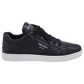 Prada Diagramme Quilted Logo Low Top Sneakers in Black Leather Black