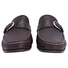 Salvatore Ferragamo- Salvatore Ferragamo Textured Buckle Loafers in Brown Leather -Brown